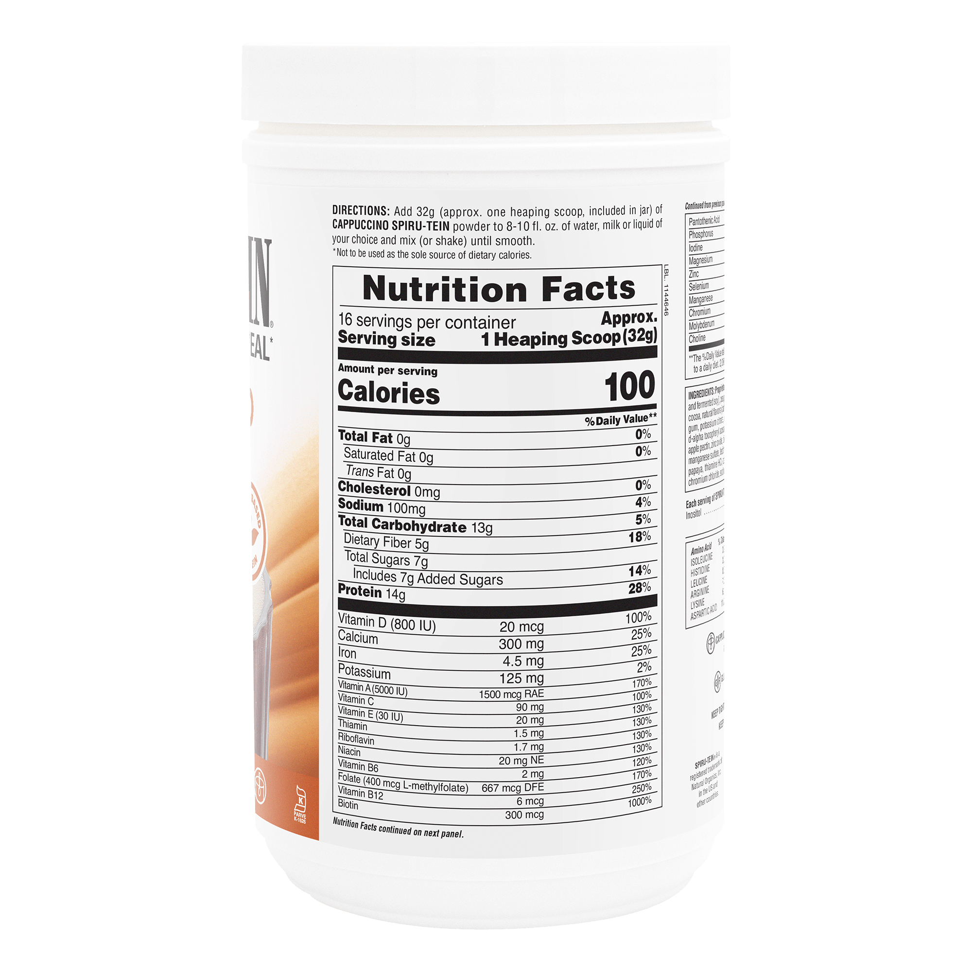 SPIRU-TEIN® Protein Powder Meal** - Cappuccino - 1.10 LB