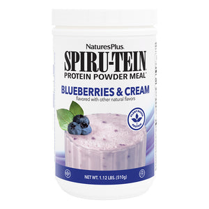 Frontal product image of SPIRU-TEIN® Protein Powder Meal** - Blueberries & Cream containing 1.12 LB