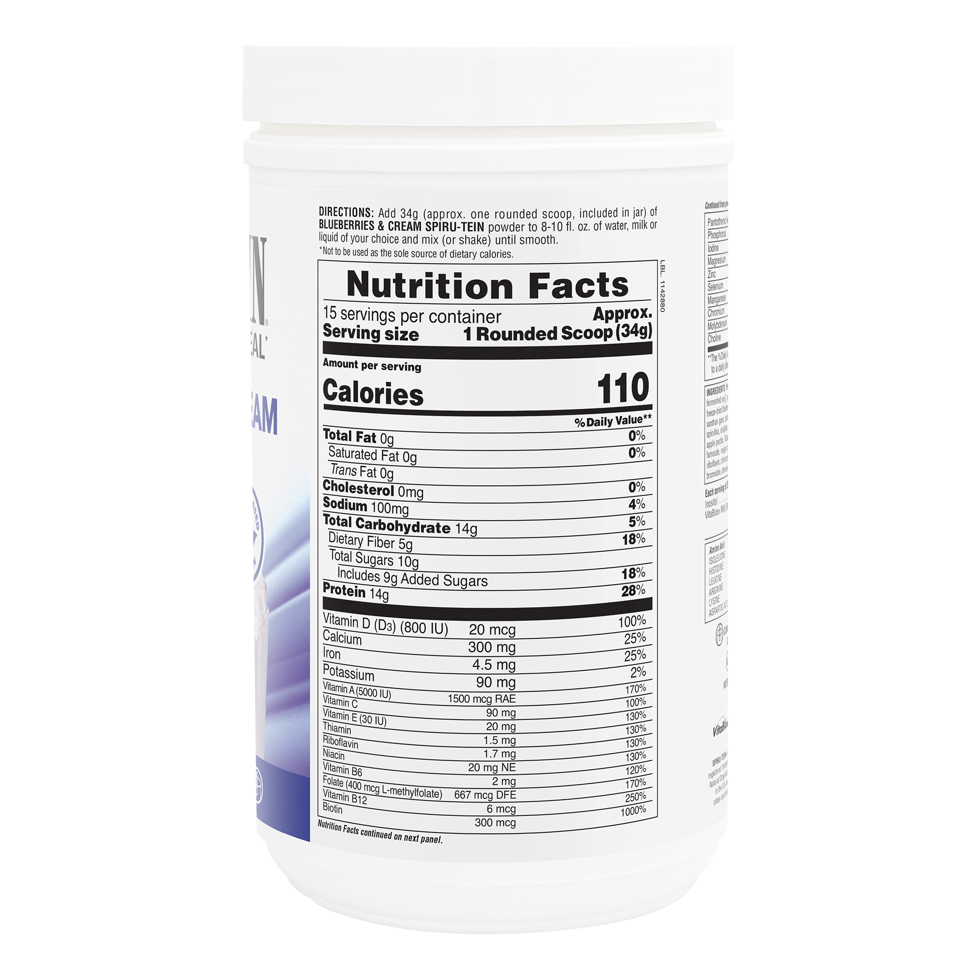 SPIRU-TEIN® Protein Powder Meal** - Blueberries & Cream - 1.12 LB