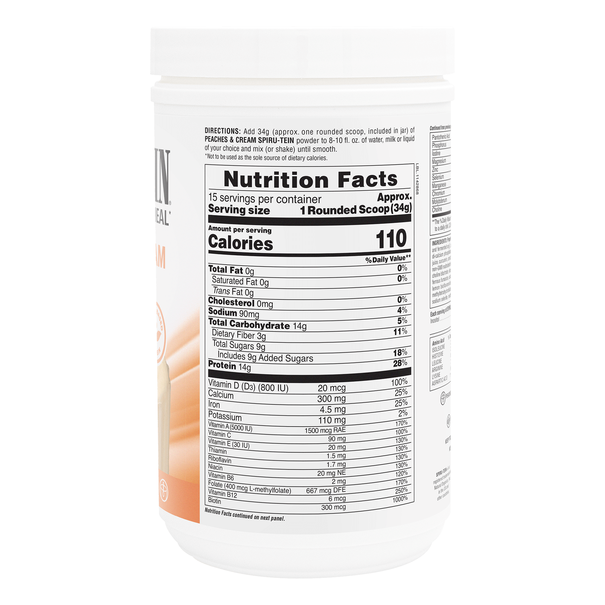 SPIRU-TEIN® Protein Powder Meal** - Peaches & Cream - 1.12 LB