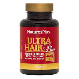 Frontal product image of Ultra Hair® Plus Sustained Release Tablets containing 60 Count