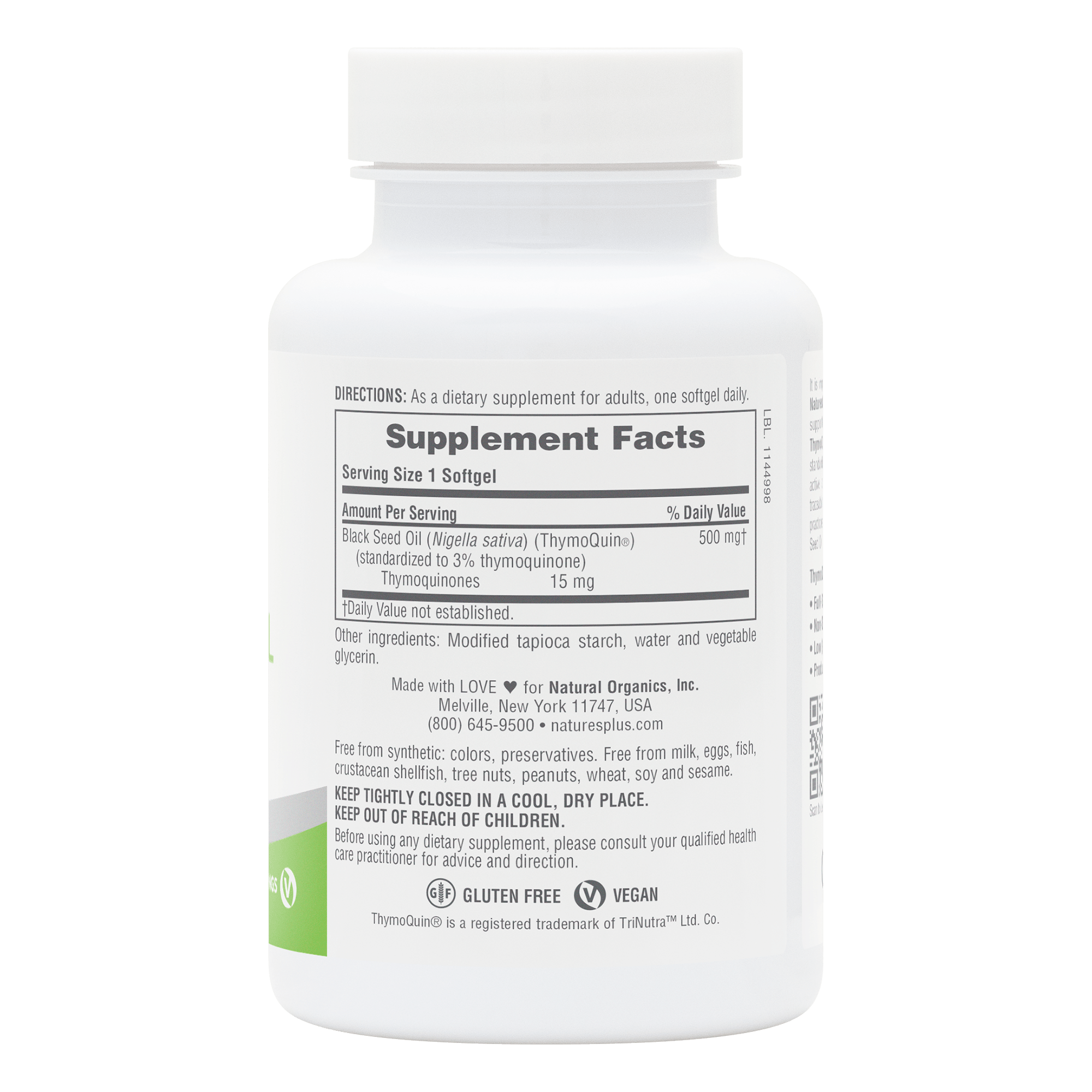 NaturesPlus PRO ThymoQuin® Black Seed Oil 500 MG Softgels - 60 Count