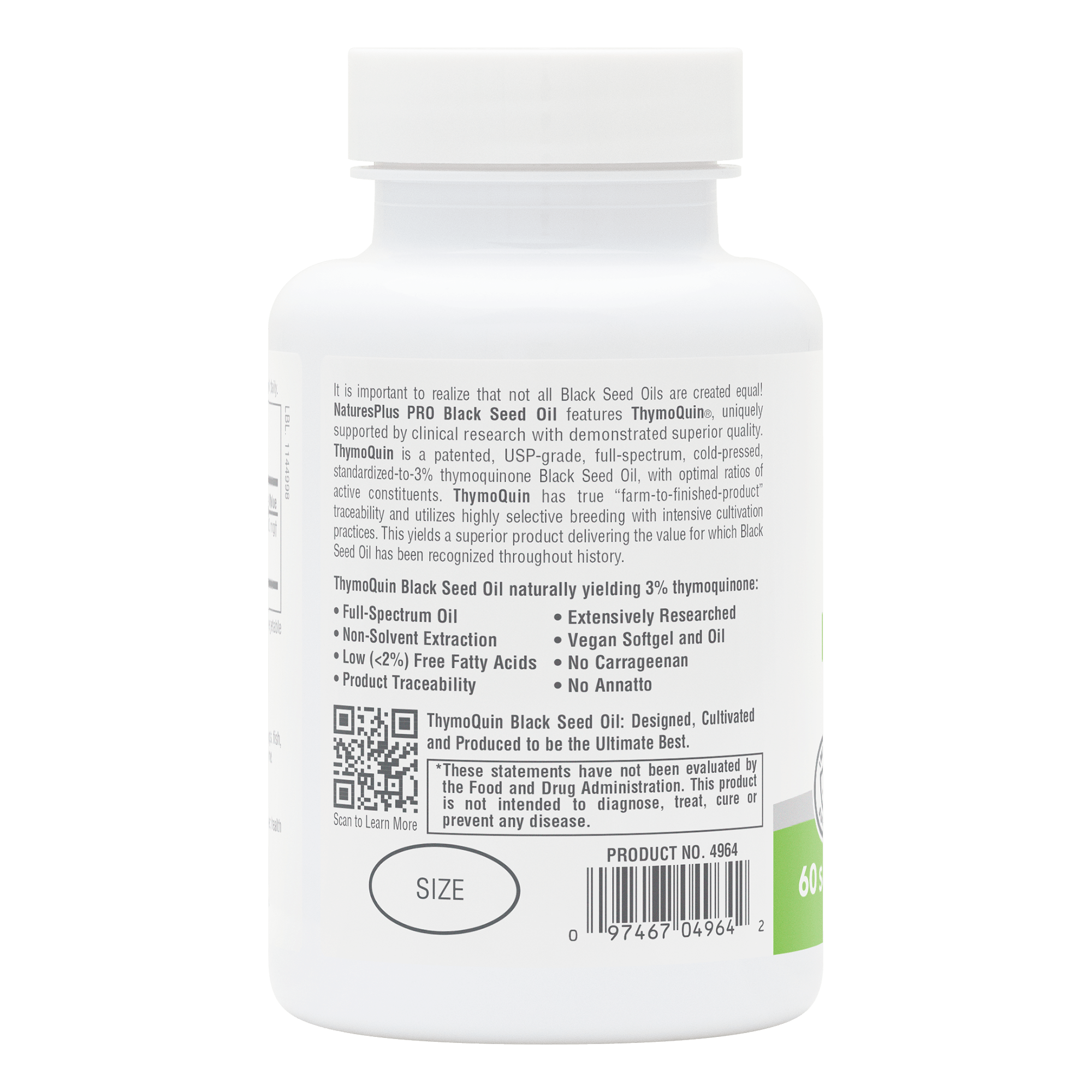 NaturesPlus PRO ThymoQuin® Black Seed Oil 500 MG Softgels - 60 Count