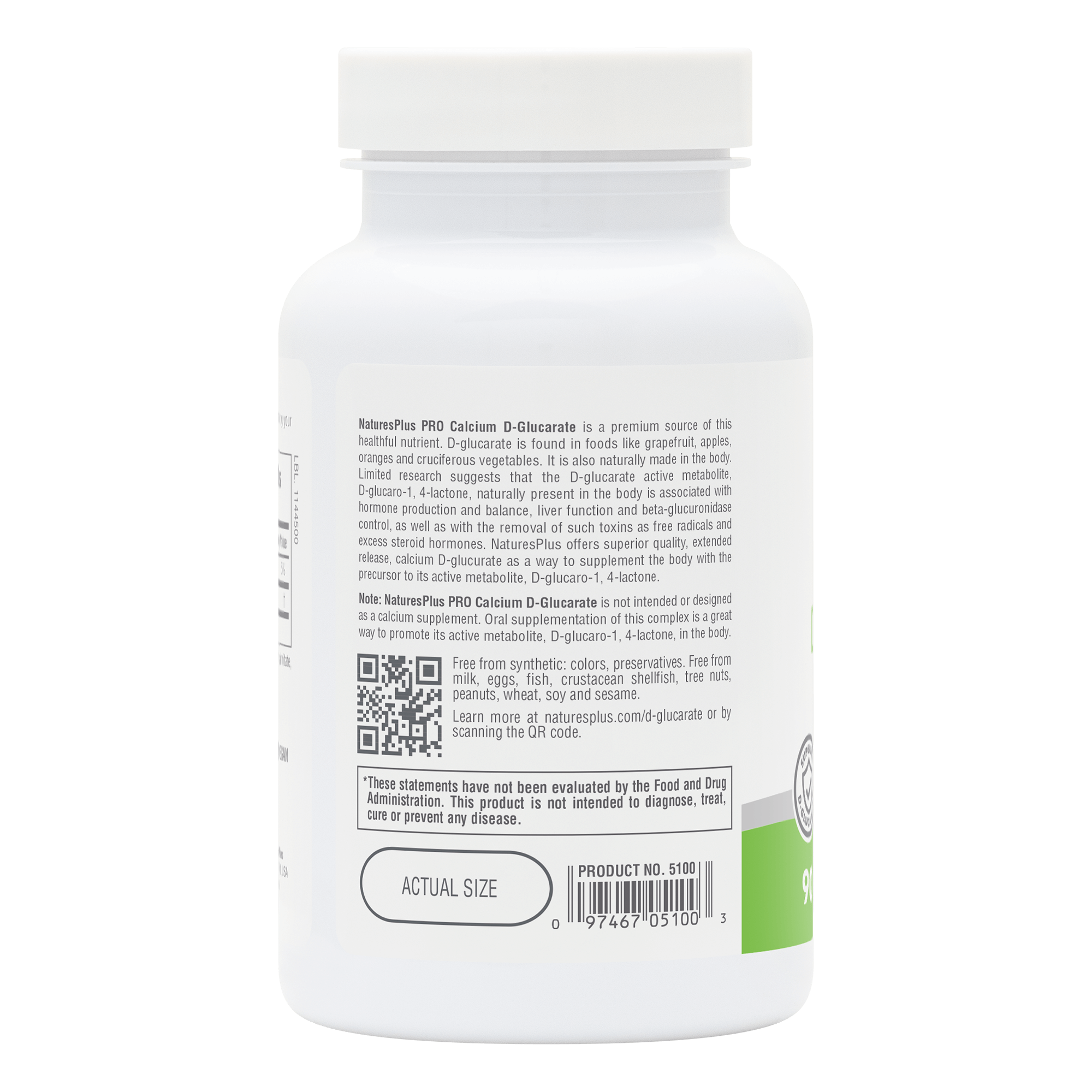 NaturesPlus PRO Calcium D-Glucarate (CDG) 600 MG Capsules - 90 Count