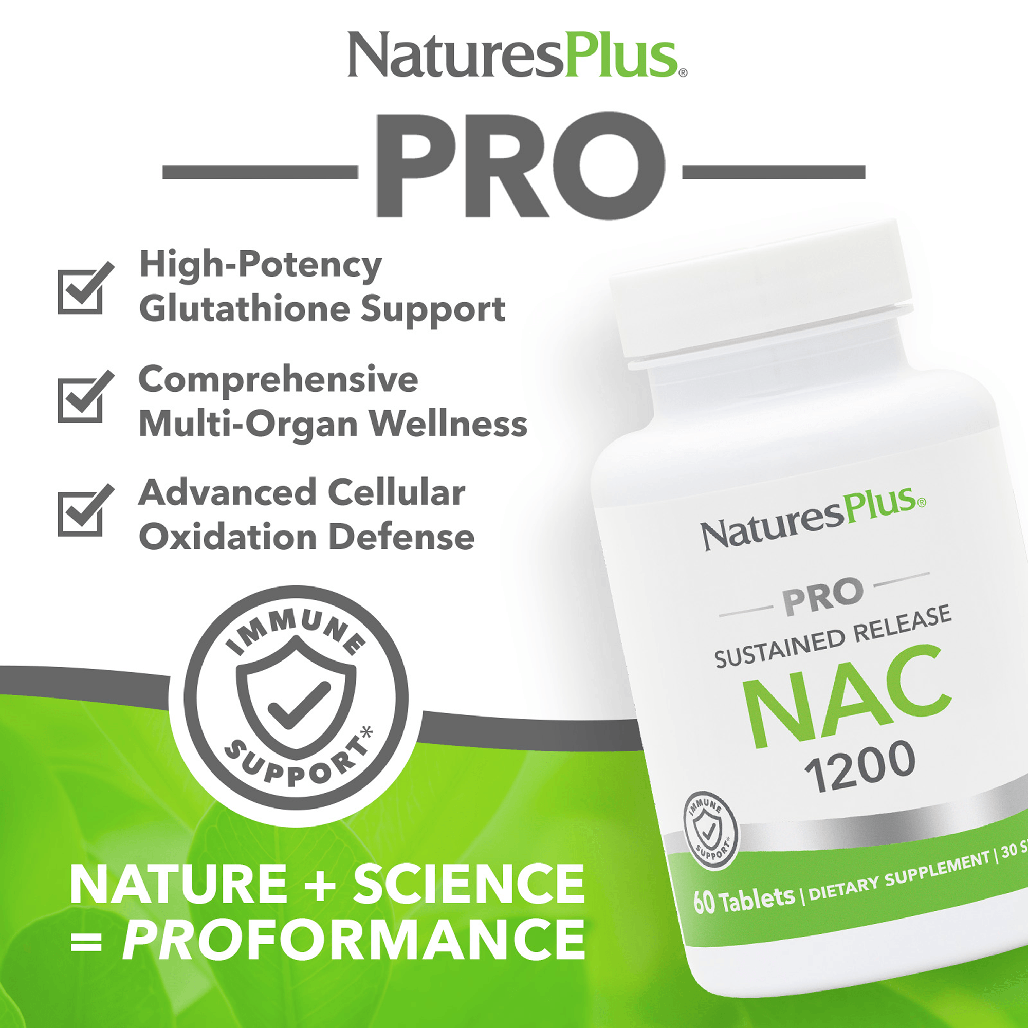 NaturesPlus PRO NAC 1200 Tablets - 60 Count