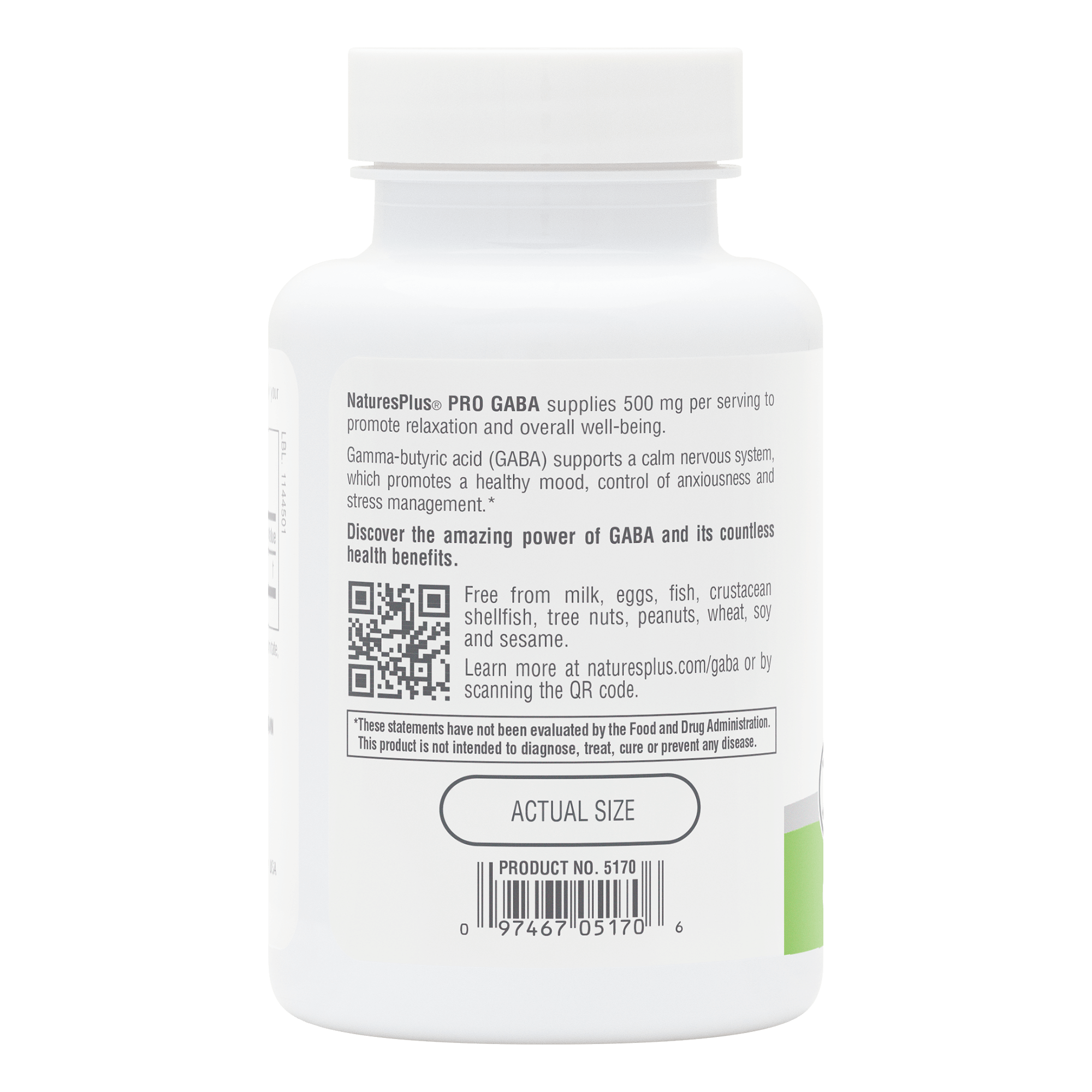 NaturesPlus PRO GABA 500 mg Capsule - 60 Count