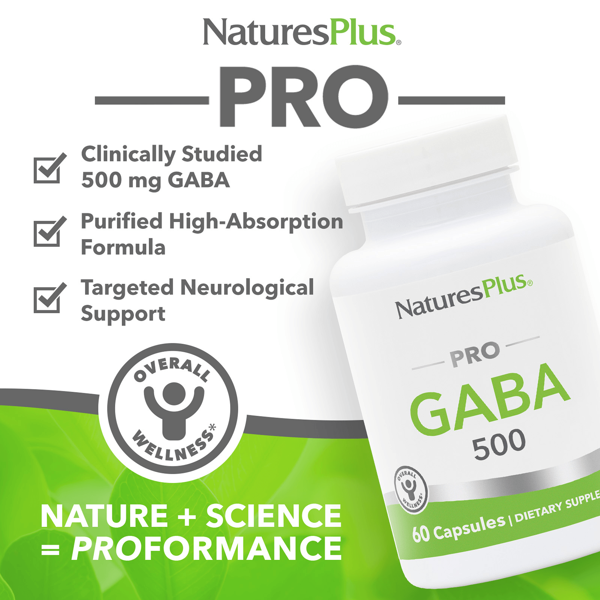 NaturesPlus PRO GABA 500 mg Capsule - 60 Count
