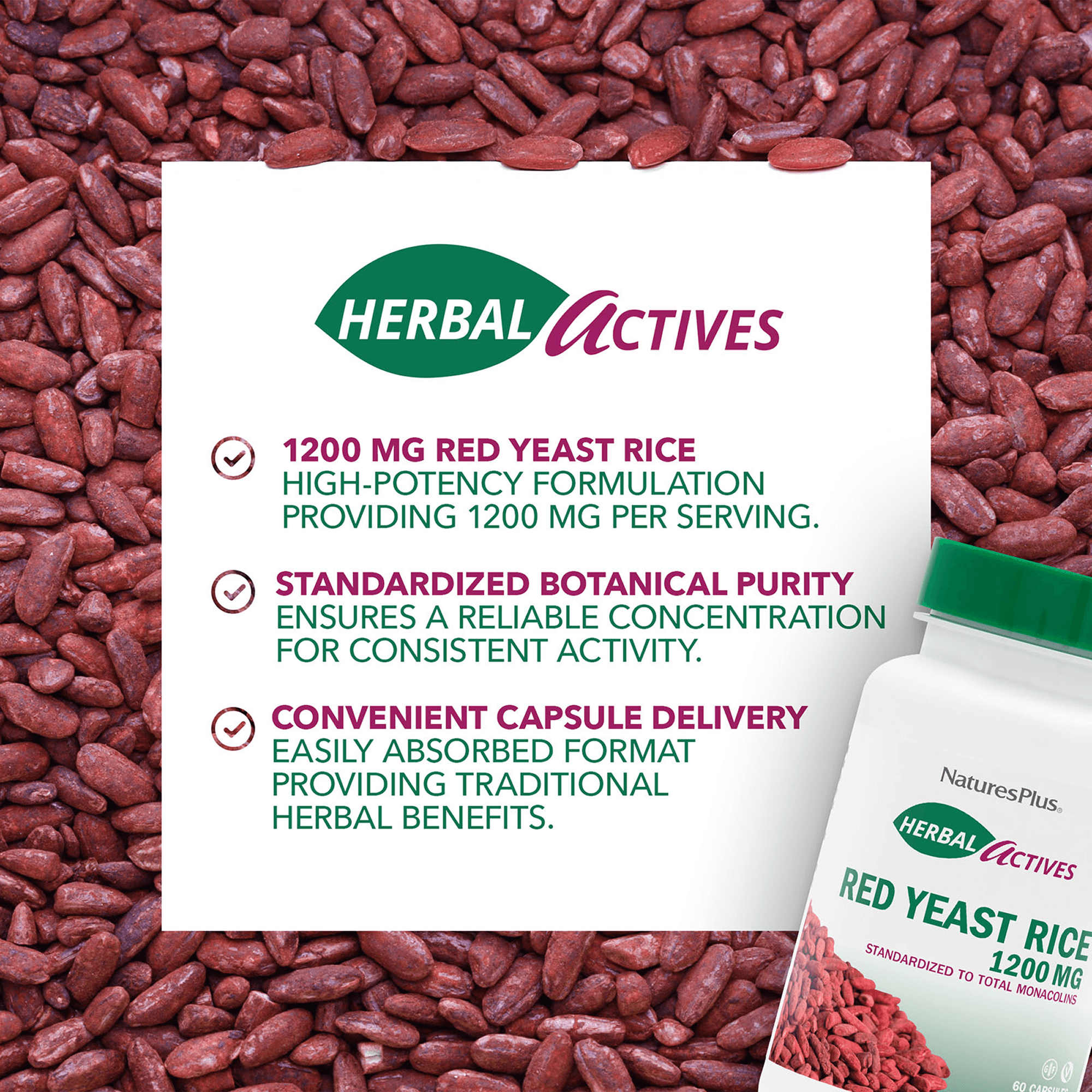 Herbal Actives Red Yeast Rice Capsules - 60 Count