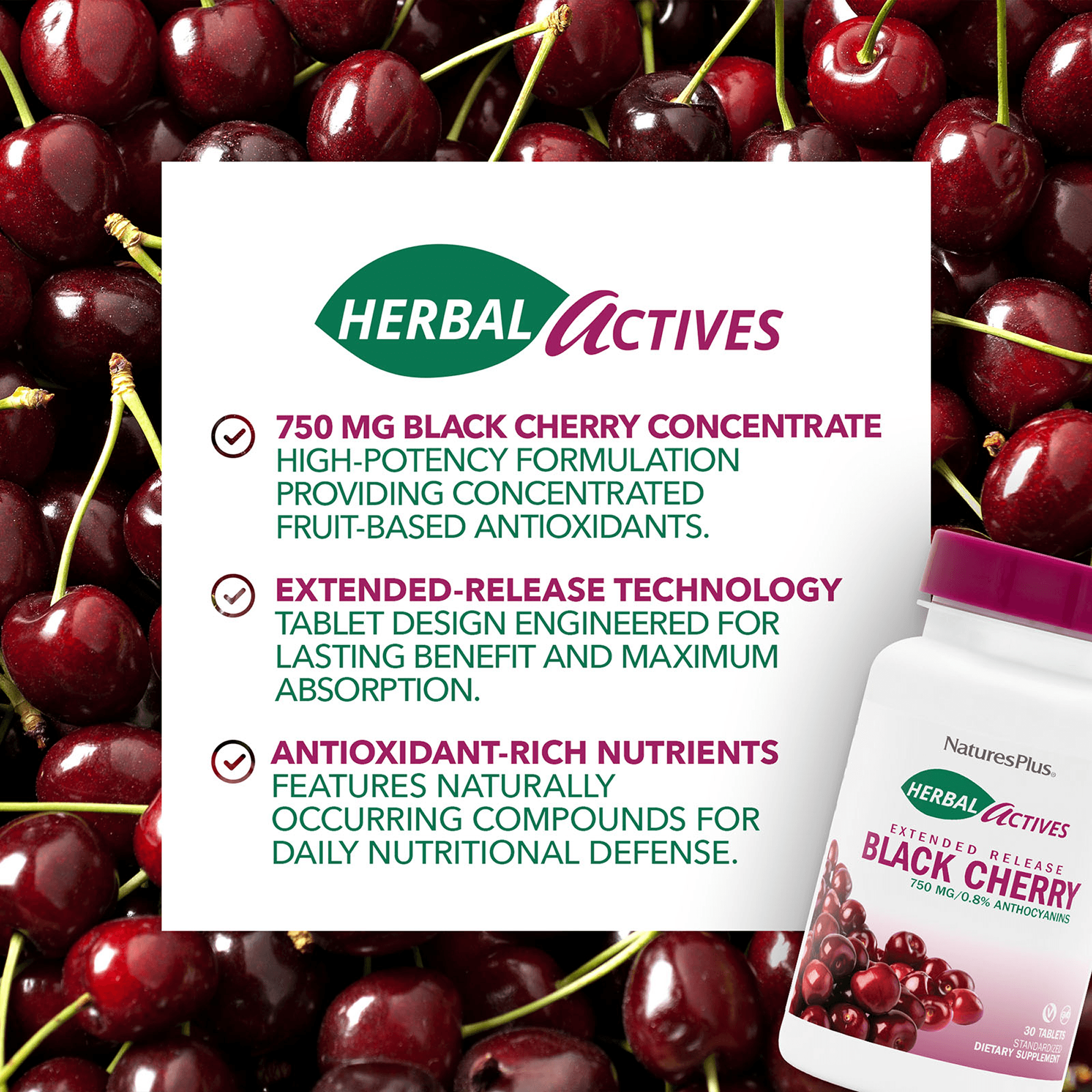 Herbal Actives Black Cherry Extended Release Tablets - 30 Count