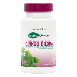 Frontal product image of Herbal Actives Ginkgo Biloba Extended Release Tablets containing 60 Count