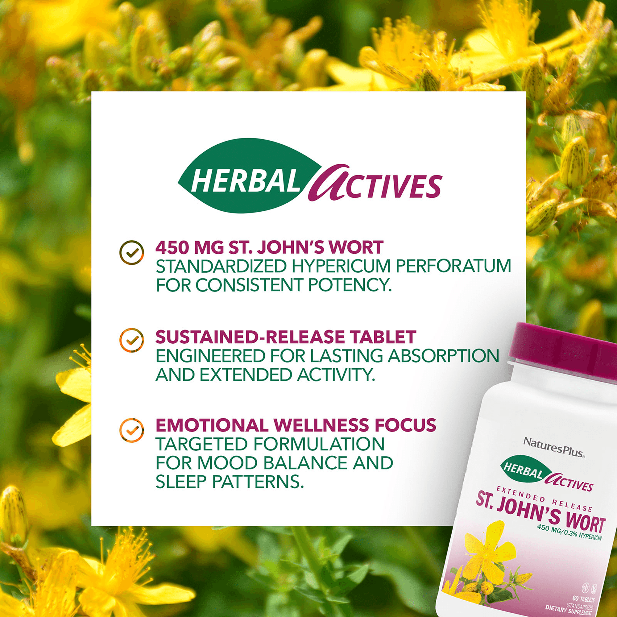 Herbal Actives® St. John's Wort 450 mg Extended Release Tablets - 60 Count