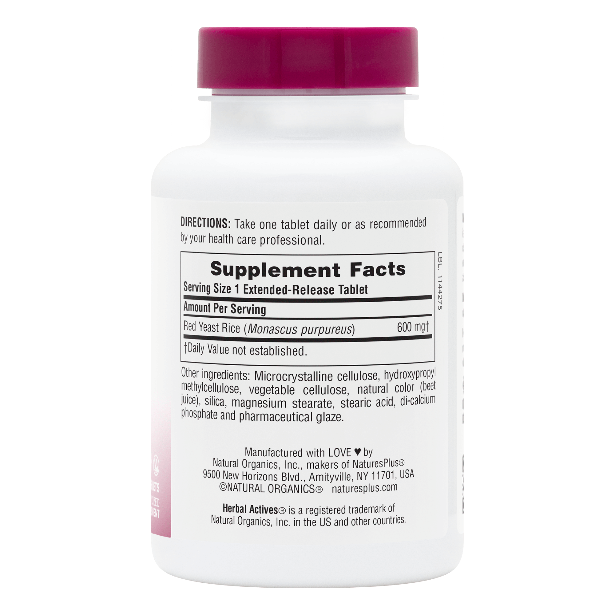 Herbal Actives Red Yeast Rice Extended Release Tablets - 60 Count