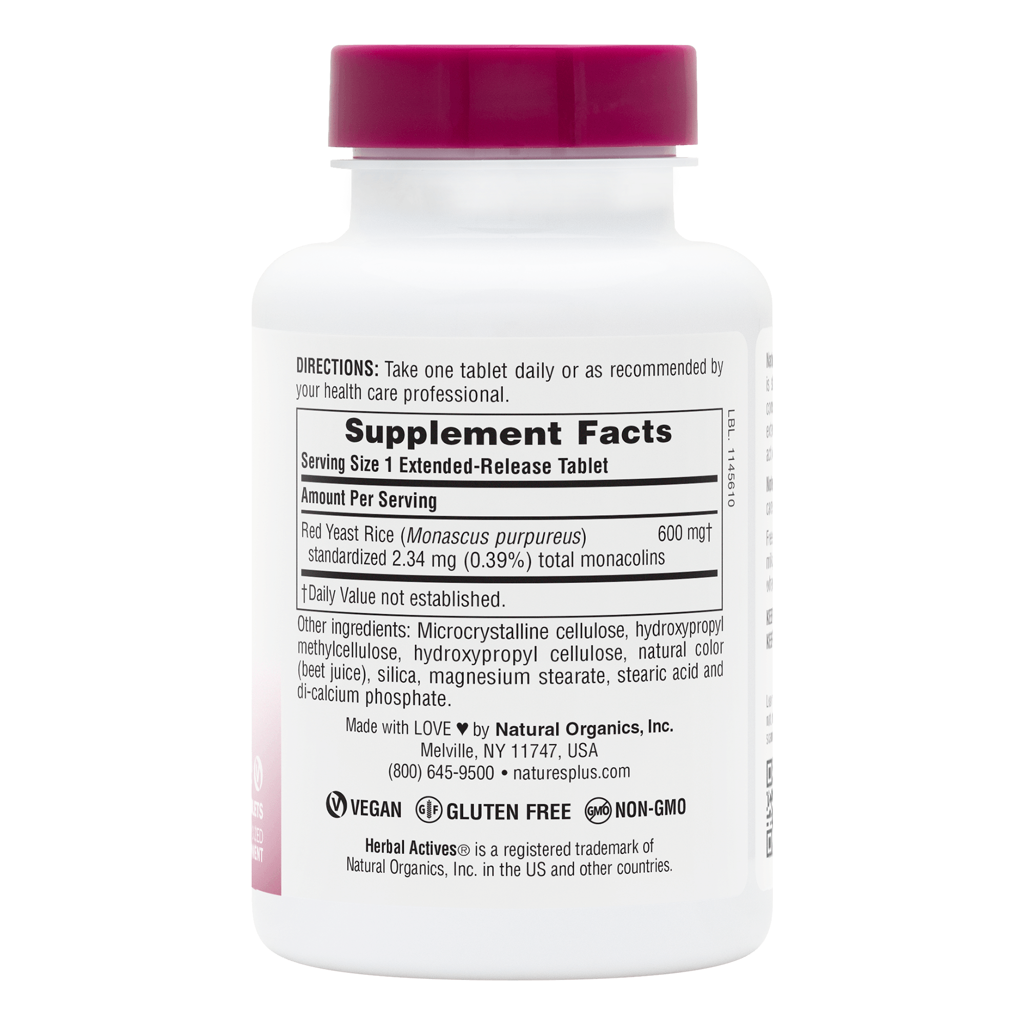 Herbal Actives Red Yeast Rice Extended Release Tablets - 60 Count