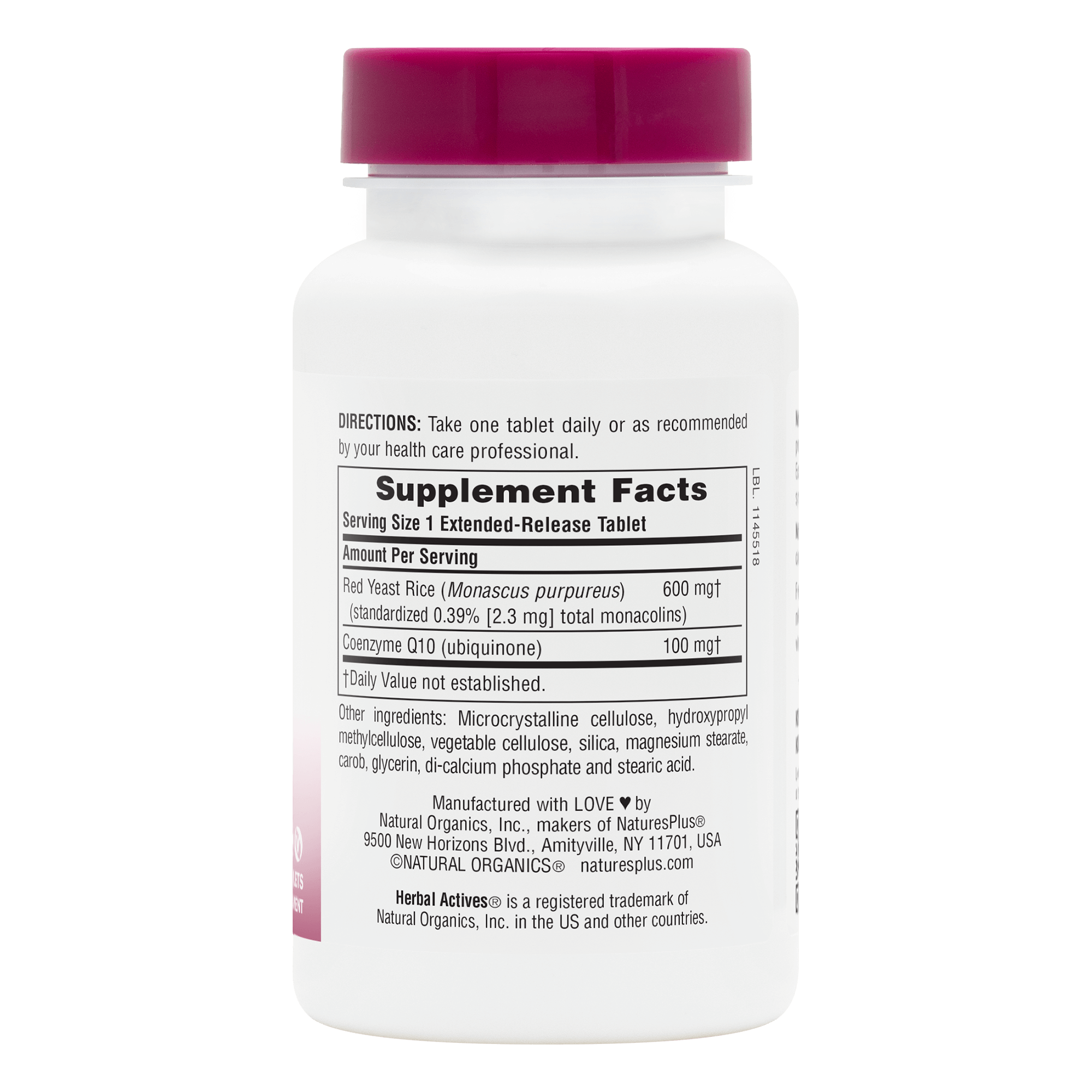 Herbal Actives® Red Yeast Rice 600mg/CoQ10 100mg Extended Release Tablets - 30 Count