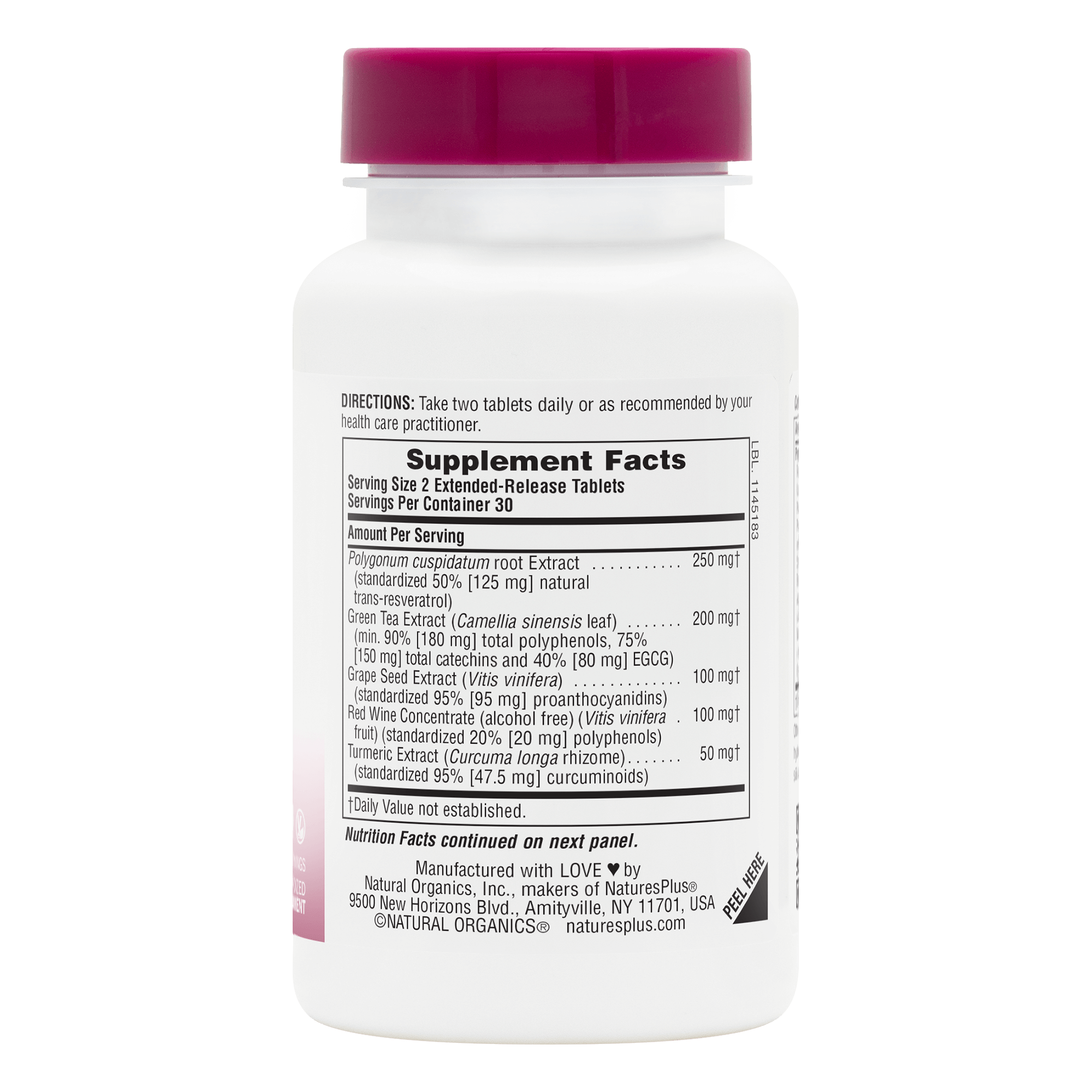 Herbal Actives Resveratrol Extended Release Tablets - 60 Count