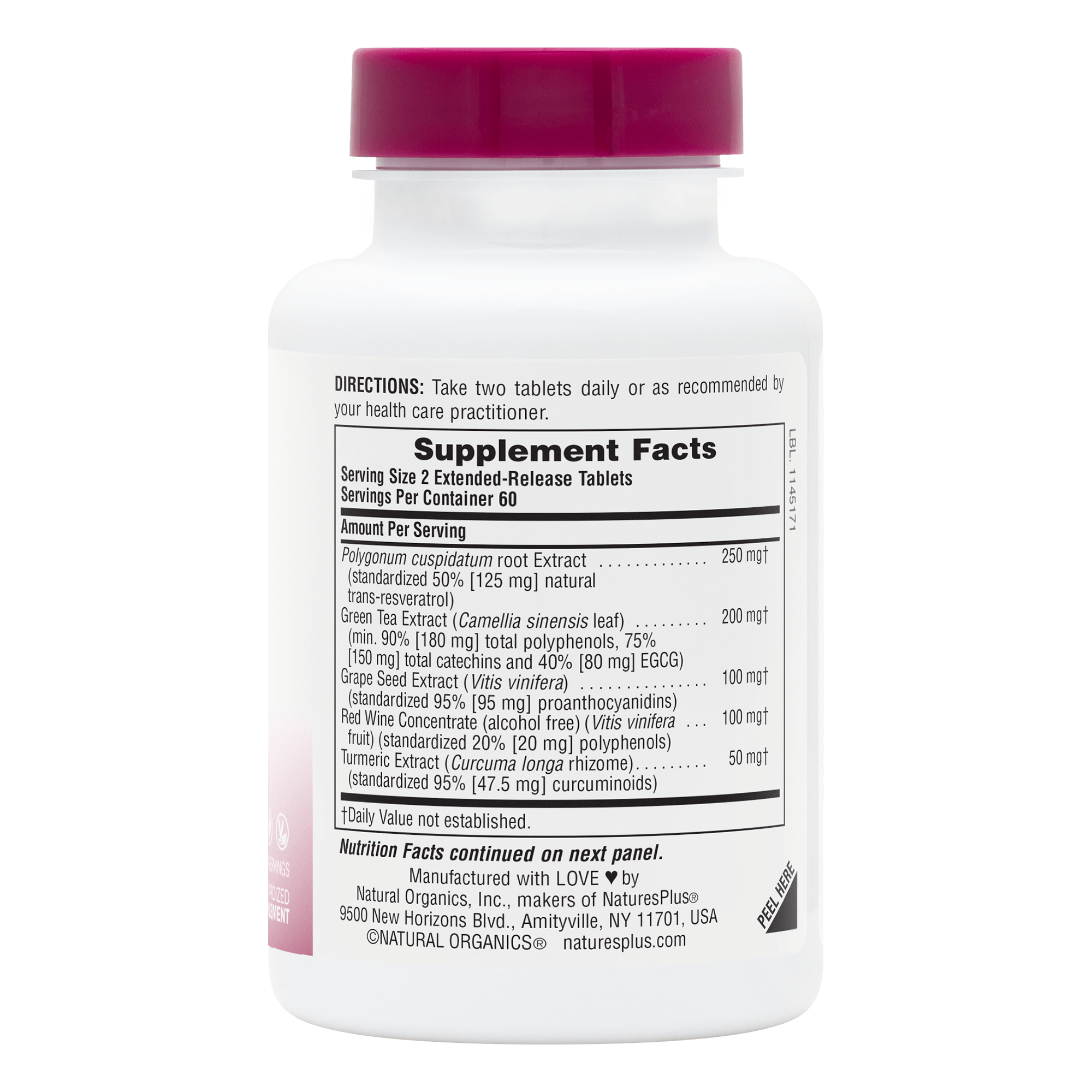 Herbal Actives Resveratrol Extended Release Tablets - 120 Count