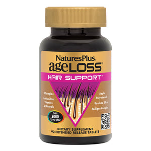 Frontal product image of AgeLoss® Hair Support Extended Release Tablets containing 90 Count