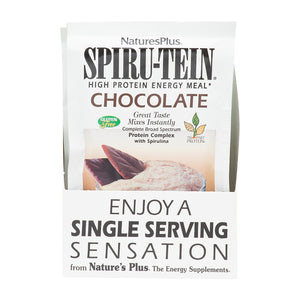 Frontal product image of SPIRU-TEIN® Protein Powder Meal** - Chocolate containing 8 Count