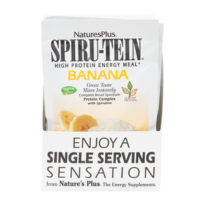 Frontal product image of SPIRU-TEIN® Protein Powder Meal** - Banana containing 8 Count