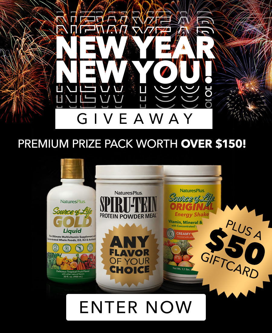 NaturesPlus New Year Giveaway - Win Premium Prize Pack Worth Over $150 Including Source of Life Gold Liquid, Spiru-Tein Protein Powder and Super Origin Energy Shake Plus $50 Gift Card - Enter Now