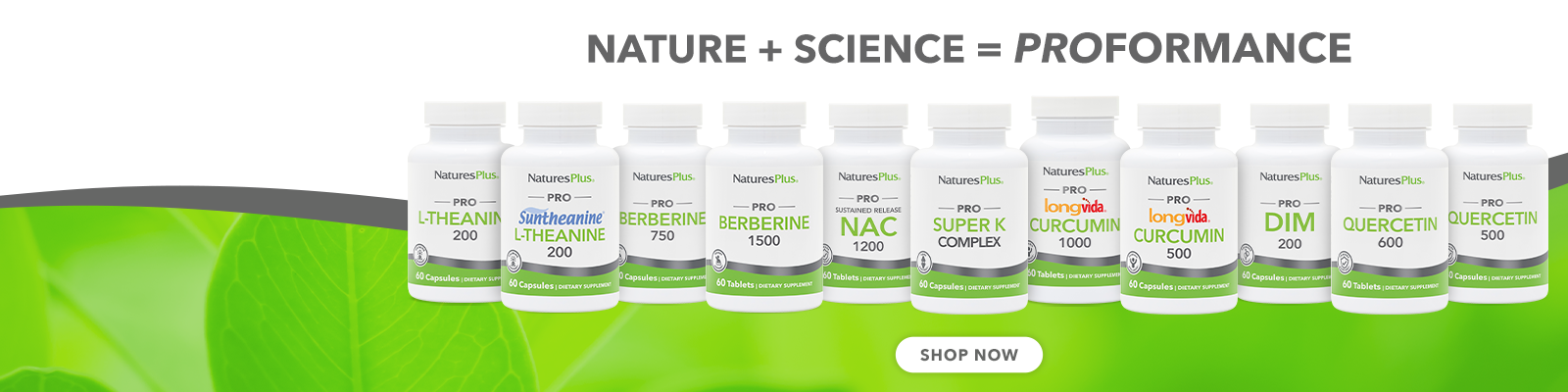 banner displaying full line of naturesplus PRO products. Text on top of products displays - Nature + science = PROFORMANCE