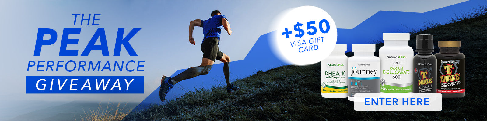 NaturesPlus men’s health sale banner featuring a man running outdoors