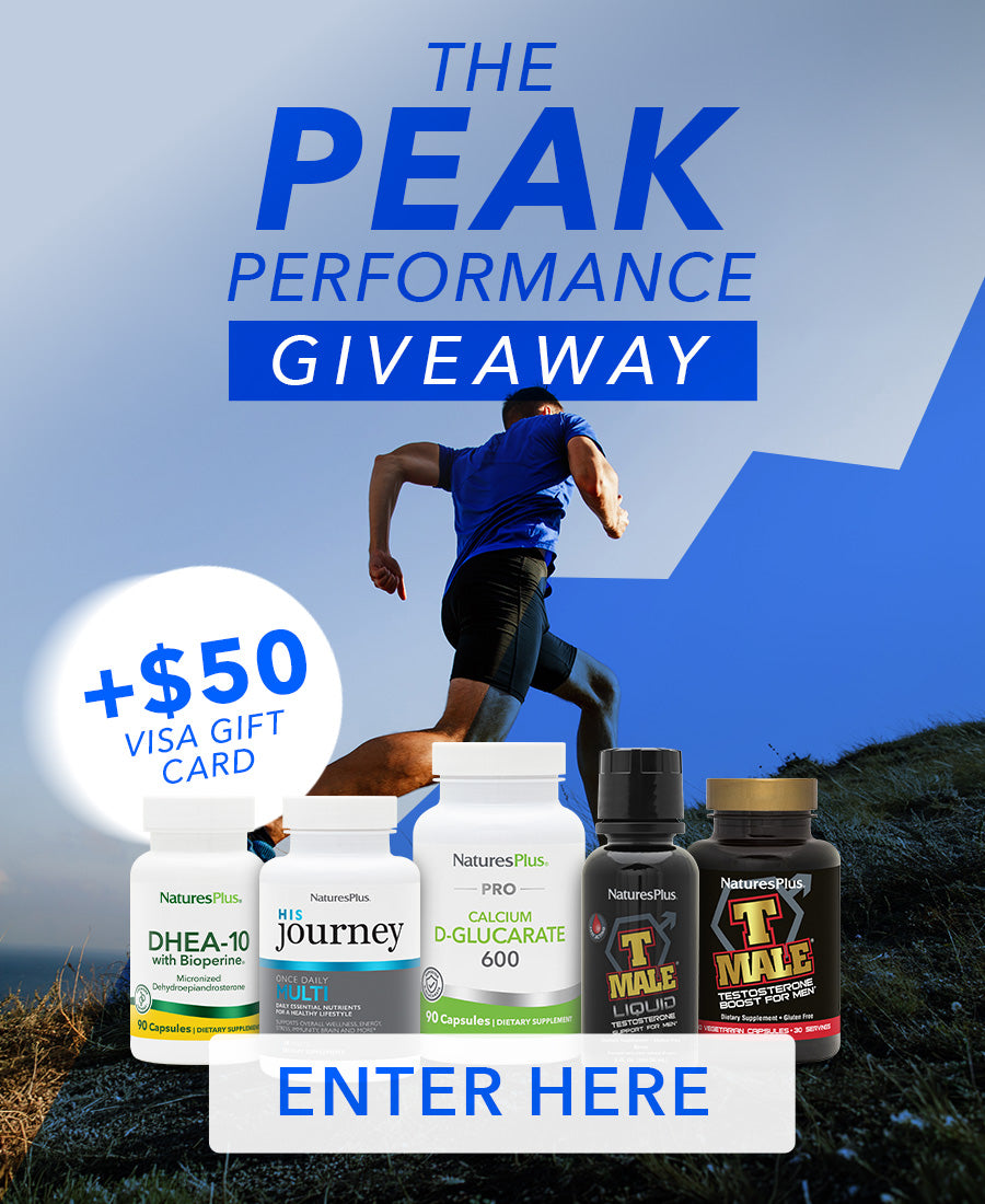 NaturesPlus men’s health sale banner featuring a man running outdoors 
