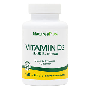 Frontal product image of Vitamin D3 1000 IU Softgels containing 180 Count