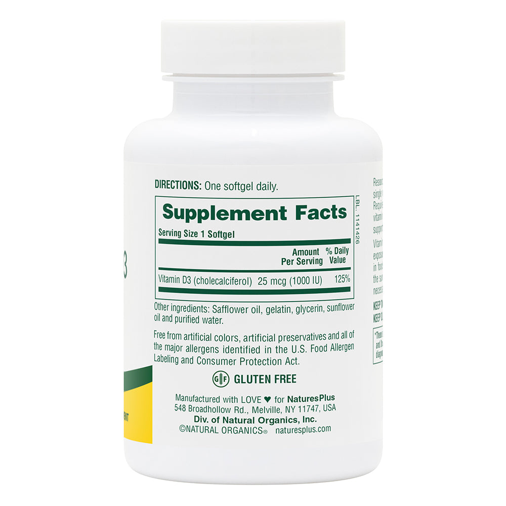 product image of Vitamin D3 1000 IU Softgels containing 180 Count