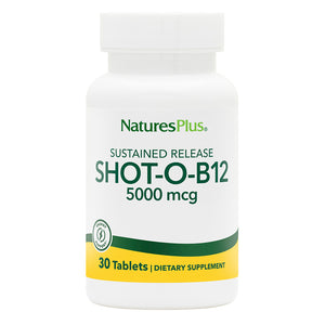 Frontal product image of Shot-O-B12® 5000 mcg Sustained Release Tablets containing 30 Count