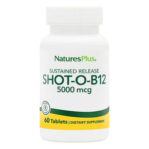 Frontal product image of Shot-O-B12® 5000 mcg Sustained Release Tablets containing 60 Count