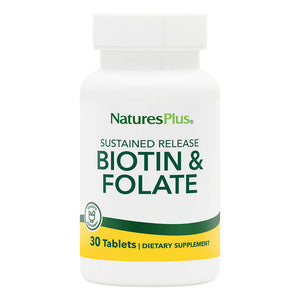 Frontal product image of Biotin & Folic Acid (Folate) Sustained Release Tablets containing 30 Count