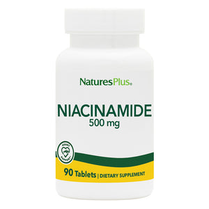 Frontal product image of Niacinamide 500 mg Tablets containing 90 Count