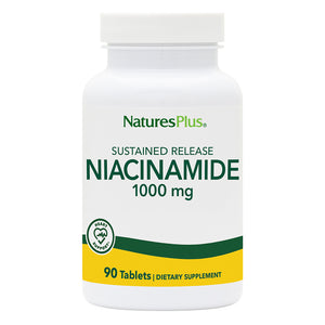 Frontal product image of Niacinamide 1000 mg Sustained Release Tablets containing 90 Count