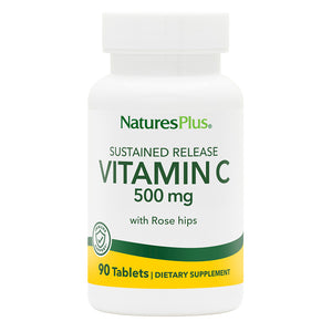 Frontal product image of Vitamin C 500 mg with Rose Hips Sustained Release Tablets containing 90 Count