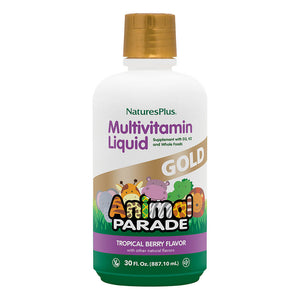 Frontal product image of Animal Parade® GOLD Multivitamin Children’s Liquid containing 30 FL OZ