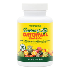 Frontal product image of Source of Life® Multivitamin No-Iron Mini-Tabs containing 90 Count
