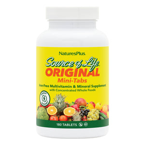 Frontal product image of Source of Life® Multivitamin No-Iron Mini-Tabs containing 180 Count