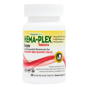 Frontal product image of HEMA-PLEX® Slow-Release Tablets containing 30 Count