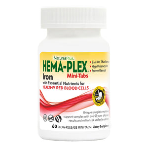 Frontal product image of HEMA-PLEX® Slow-Release Mini-Tabs containing 60 Count