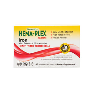 Frontal product image of HEMA-PLEX® Slow-Release Tablets containing 30 Count