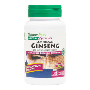 Frontal product image of Herbal Actives American Ginseng Capsules containing 60 Count