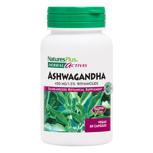 Frontal product image of Herbal Actives Ashwagandha Capsules containing 60 Count