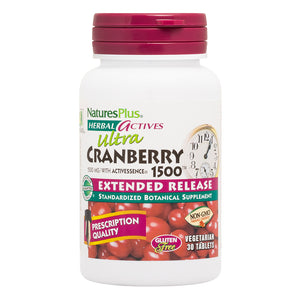 Frontal product image of Herbal Actives Ultra Cranberry 1500® Extended Release Tablets containing 30 Count