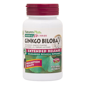 Frontal product image of Herbal Actives Ginkgo Biloba Extended Release Tablets containing 60 Count