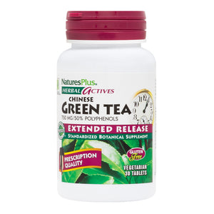 Frontal product image of Herbal Actives Chinese Green Tea Extended Release Tablets containing 30 Count