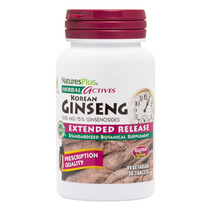 Frontal product image of Herbal Actives Korean Ginseng Extended Release Tablets containing 30 Count