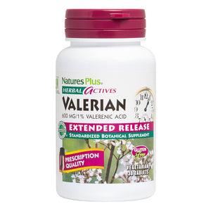 Frontal product image of Herbal Actives Valerian Extended Release Tablets containing 30 Count