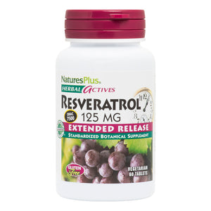 Frontal product image of Herbal Actives Resveratrol Extended Release Tablets containing 60 Count