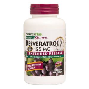 Frontal product image of Herbal Actives Resveratrol Extended Release Tablets containing 120 Count